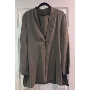 Eileen Fisher 2 Piece Set M 100% Silk Jacket Sleeveless Blouse Mandarin Collar